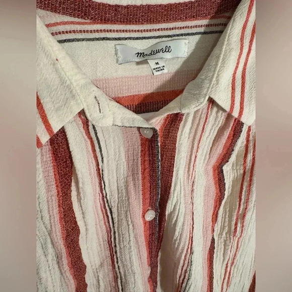 Madewell Pink Red Valentine Albee Striped Central Button Down Short Sleeve Shirt - Picture 5 of 12